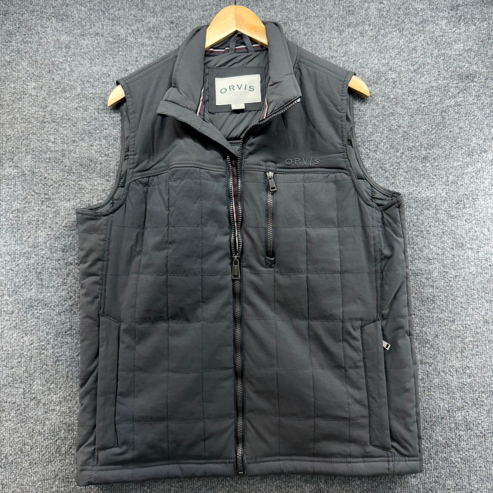 ORVIS‎ Quilted Vest Mens M/M Gray Full Zip Puffer Sleeveless Outdoor